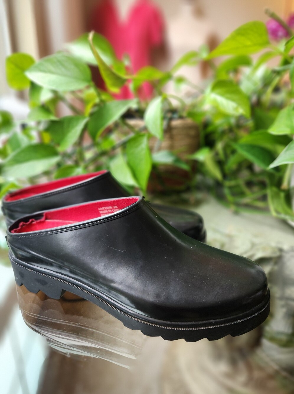 Vintage Polo Sport Rubber Mules Red Lining Black Slip On Clogs Rain Shoes 90s